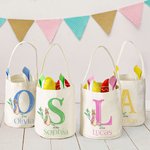 Personifierad söt Peter Rabbit Bunny Ears Bucket Bag Basket Basket med initialer och namn Påskäggsjakt Supplies Födelsedagsfest Favors Present för barn