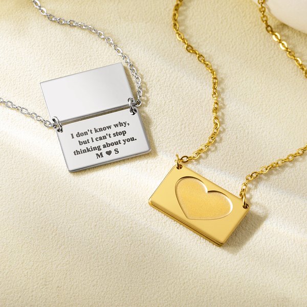 Personalized Dainty Heart Envelope Locket Necklace with Engraved Love Letter Jewelry Birthday Valentine's Gift for Women