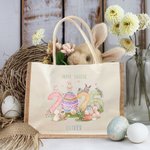 Personalisierte 2025 Osterhase Eier große Jute Tragetasche mit Namen Eier jagen glückliche Ostern Geschenk für Jungen Mädchen