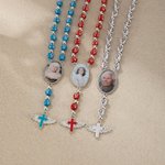 Personalized Photo Cross Beaded Necklace with Angel Wings Cross Pendant Memorial Prayer Religious Gift for Family Christian