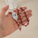 Personalized Photo Cross Beaded Necklace with Angel Wings Cross Pendant Memorial Prayer Religious Gift for Family Christian