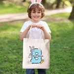 Borsa in tela riutilizzabile personalizzata con nome e iniziali del coniglio pasquale Festa di Pasqua Regalo di compleanno per bambini