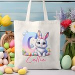 Personalisierte niedliche Schleife Hase Ei Floral Initial Canvas Tasche mit Namen Osterei Jagd Spiel Schule Party Geschenk für Kinder