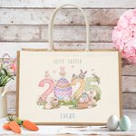 Personalisierte 2025 Osterhase Eier große Jute Tragetasche mit Namen Eier jagen glückliche Ostern Geschenk für Jungen Mädchen