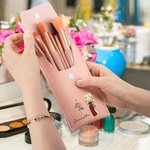 Personalised Zodiac Sign Birth Flower Cartoon Character Name  Makeup Brush Bag with 8 Pcs Makeup Brushes Birthday Gift for Women