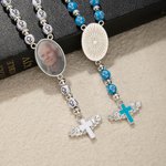 Personalized Photo Cross Beaded Necklace with Angel Wings Cross Pendant Memorial Prayer Religious Gift for Family Christian