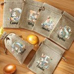 Conejito de Pascua de acuarela personalizado Bolsa de arpillera con iniciales y nombre Cumpleaños Fiesta de búsqueda del huevo de Pascua Regalo para niños Niñas