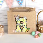 Personalized Cute Easter Bunny Carrot Initial Jute Tote Bag with Name Birthday Easter Party Gift for Kids