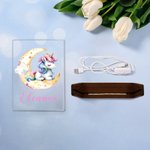 Personalized Cute Fantasy Unicorn Moon Name Design LED Night Light with Wooden Base Nursery Room Decor Birthday Baby Shower Gift for Kids
