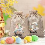 Conejito de Pascua de acuarela personalizado Bolsa de arpillera con iniciales y nombre Cumpleaños Fiesta de búsqueda del huevo de Pascua Regalo para niños Niñas