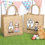 Personalisierte niedlichen Osterhasen Initial Name Cartoon Charakter große Jute Tote Tasche Ostereier Jagd Geburtstag Geschenk für Mädchen Jungen