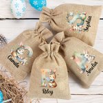 Conejito de Pascua de acuarela personalizado Bolsa de arpillera con iniciales y nombre Cumpleaños Fiesta de búsqueda del huevo de Pascua Regalo para niños Niñas