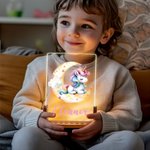 Personalized Cute Fantasy Unicorn Moon Name Design LED Night Light with Wooden Base Nursery Room Decor Birthday Baby Shower Gift for Kids