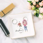 Personalized Faux Glitter Zodiac Birth Flower Cartoon Ceramic Trinket Jewellery Dish with Name Birthday Wedding Home Decor Gift for Women Bridesmaid