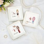 Personalized Faux Glitter Zodiac Birth Flower Cartoon Ceramic Trinket Jewellery Dish with Name Birthday Wedding Home Decor Gift for Women Bridesmaid