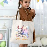 Personalisierte niedliche Schleife Hase Ei Floral Initial Canvas Tasche mit Namen Osterei Jagd Spiel Schule Party Geschenk für Kinder