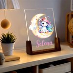 Personalized Cute Fantasy Unicorn Moon Name Design LED Night Light with Wooden Base Nursery Room Decor Birthday Baby Shower Gift for Kids