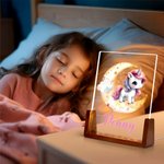 Personalized Cute Fantasy Unicorn Moon Name Design LED Night Light with Wooden Base Nursery Room Decor Birthday Baby Shower Gift for Kids