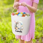 Personalised Cute Watercolour Easter Bunny Initial Reusable Canvas Basket with Name Birthday Easter Party Gift for Kids