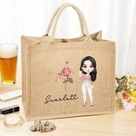 Sac en Toile de Jute Personnalisé avec Nom Fleur de Naissance Personnage et Signe Astrologique Cadeau Anniversaire pour Femmes Amis