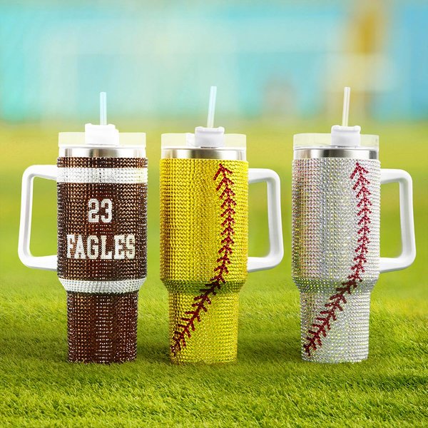 Volleyball Baseball Rhinestone 40oz Insulated Tumbler with Number and Name Daily Use Birthday Game Day Gift for Sports Lovers (Volleyball Baseball Rhinestone 40oz Insulated Tumbler avec numéro et nom)