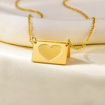 Personalized Dainty Heart Envelope Locket Necklace with Engraved Love Letter Jewelry Birthday Valentine's Gift for Women