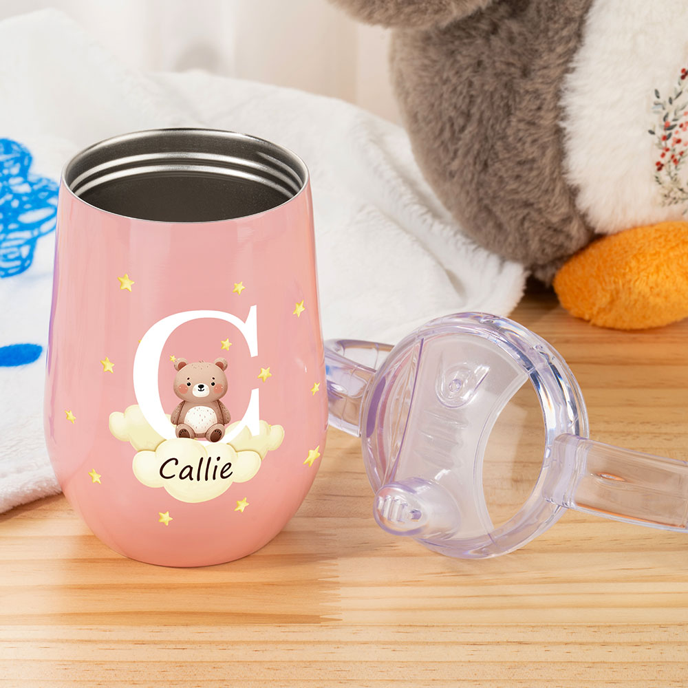 Personalised Initial Animals Sippy Cup with Handle, Baby Name Insulated Straw Cup, Toddler Water Cup Baby Shower Gift