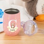 Personalisierter Initiale Waldtier Name 295 ml Isolierter Trinkbecher mit Deckel und Henkel Geburtstag Baby Party Schulanfang Geschenk für Kinder