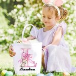 Personalisierte rosa Schleife Hase erste wiederverwendbare Leinwand Korb mit Namen Ei Jagd Zubehör Geburtstag Party Geschenk für Jungen Mädchen