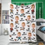 Manta suave personalizada con cara de dibujo animado y foto de jugador de fútbol con nombre Decoración del hogar Regalo de cumpleaños para niños amantes del fútbol
