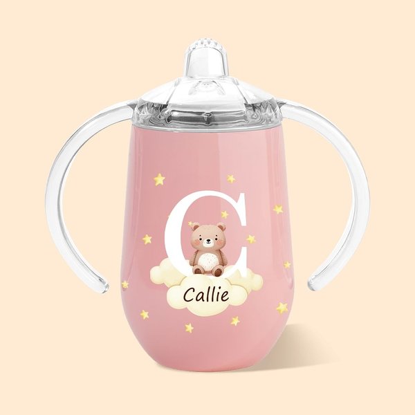 Personalisierter Initiale Waldtier Name 295 ml Isolierter Trinkbecher mit Deckel und Henkel Geburtstag Baby Party Schulanfang Geschenk für Kinder