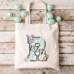 Borsa in tela riutilizzabile personalizzata con nome e iniziali del coniglio pasquale Festa di Pasqua Regalo di compleanno per bambini
