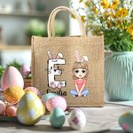 Personalisierte niedlichen Osterhasen Initial Name Cartoon Charakter große Jute Tote Tasche Ostereier Jagd Geburtstag Geschenk für Mädchen Jungen