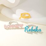 Personalizado delicado 3D Burbuja Nombre Anillo Multicolor Disponible Mujer Joyería Cumpleaños Aniversario Día de San Valentín Regalo para ella