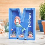 Alphabet Personnalisé Cartoon Mermaid 26 Letters Money Box Piggy Bank with Name Birthday Gift for Kids