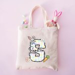 Borsa in tela riutilizzabile personalizzata con nome e iniziali del coniglio pasquale Festa di Pasqua Regalo di compleanno per bambini