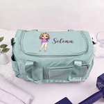 Personalisierte Cartoon Yoga Fitness Mädchen großen Namen Weekender Reisetasche mit mehreren Fächern und Schultergurt Geburtstag Sport Geschenk für Frauen