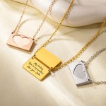 Personalized Dainty Heart Envelope Locket Necklace with Engraved Love Letter Jewelry Birthday Valentine's Gift for Women