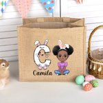 Personalisierte niedlichen Osterhasen Initial Name Cartoon Charakter große Jute Tote Tasche Ostereier Jagd Geburtstag Geschenk für Mädchen Jungen