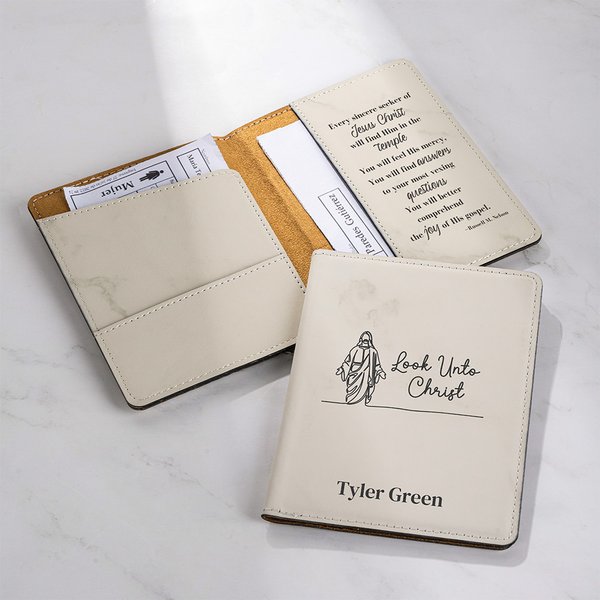 Personalized Look Unto Christ LDS Temple Recommend Leather Card Holder with Quotes Christmas Gift for Latter-day Saint Youth