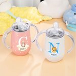 Personalisierter Initiale Waldtier Name 295 ml Isolierter Trinkbecher mit Deckel und Henkel Geburtstag Baby Party Schulanfang Geschenk für Kinder