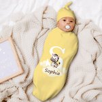 Set de pañales y gorro de nudo con iniciales y nombre de animalitos 100% algodón personalizado y multicolor Baby Shower Regalo de bautizo para recién nacido