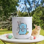 Conejito de Pascua Personalizado Floral Inicial Cesta de Lona Reutilizable con Nombre Búsqueda del Huevo Accesorios Fiesta Cumpleaños Regalo para Niños Niñas