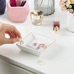 Personalized Faux Glitter Zodiac Birth Flower Cartoon Ceramic Trinket Jewellery Dish with Name Birthday Wedding Home Decor Gift for Women Bridesmaid