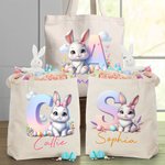 Personalisierte niedliche Schleife Hase Ei Floral Initial Canvas Tasche mit Namen Osterei Jagd Spiel Schule Party Geschenk für Kinder