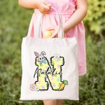 Borsa in tela riutilizzabile personalizzata con nome e iniziali del coniglio pasquale Festa di Pasqua Regalo di compleanno per bambini