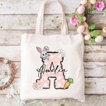 Borsa in tela riutilizzabile personalizzata con nome e iniziali del coniglio pasquale Festa di Pasqua Regalo di compleanno per bambini