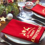 Personalized Merry Christmas 100% Cotton Reusable Napkin with Gold Name Table Decor Christmas Housewarming Gift for Family