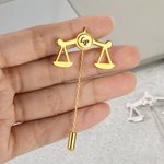 Personalised Scales of Justice Lapel Pin with Engraved Initials Suit Accessory Birthday Gift for Lawyer Law School Graduates Student Judge