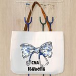 Personlig medicinsk båge stetoskop läderhandtag canvas tote väska med namn uppskattning gradering gåva för sjuksköterska läkare medicinsk personal